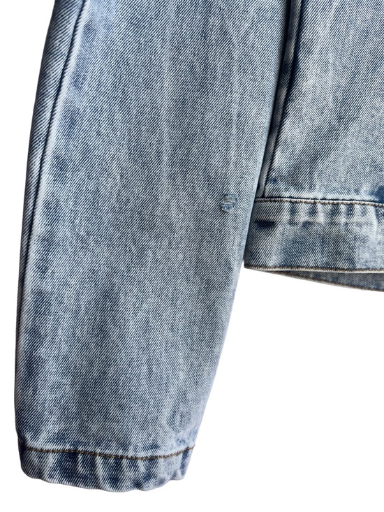 Cropped Acid Wash Denim Moto Jacket Blue L 100% Cotton - Picture 9 of 9